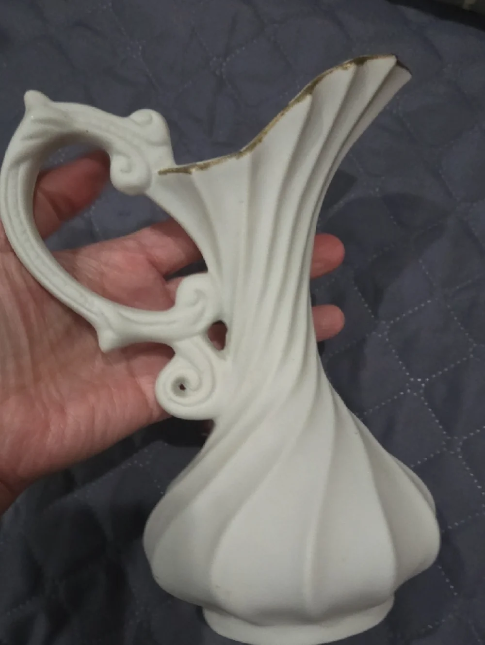 White Ceramic Floral Pitcher with Red Rose Accents